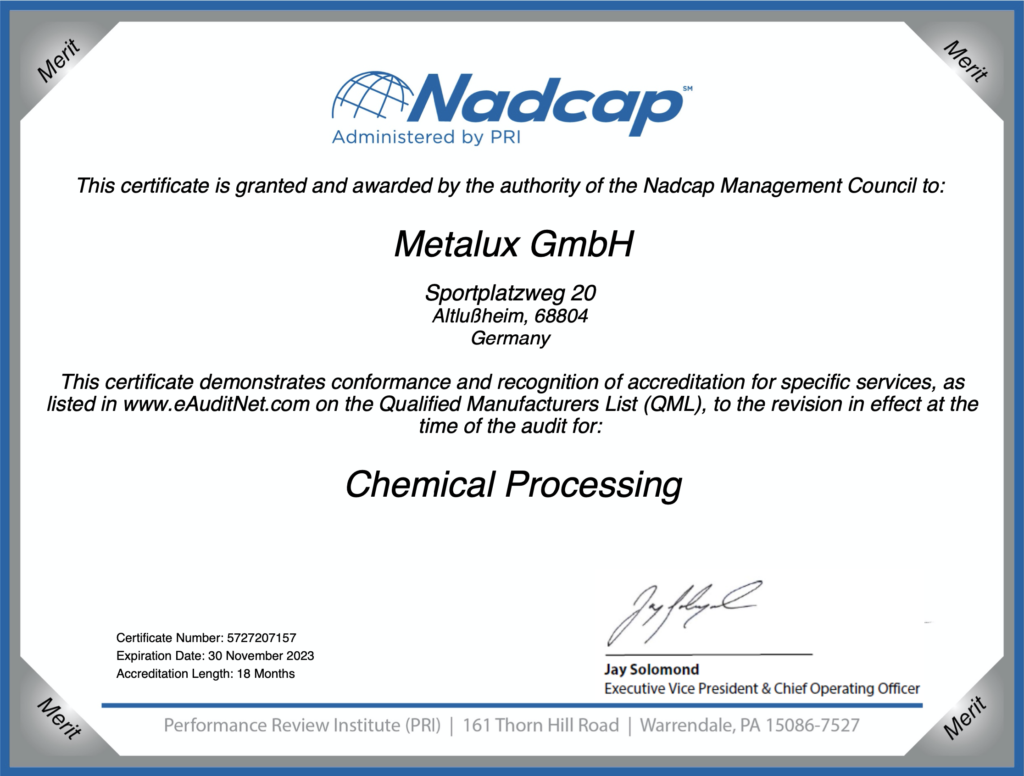 NADCAP Zertifikat